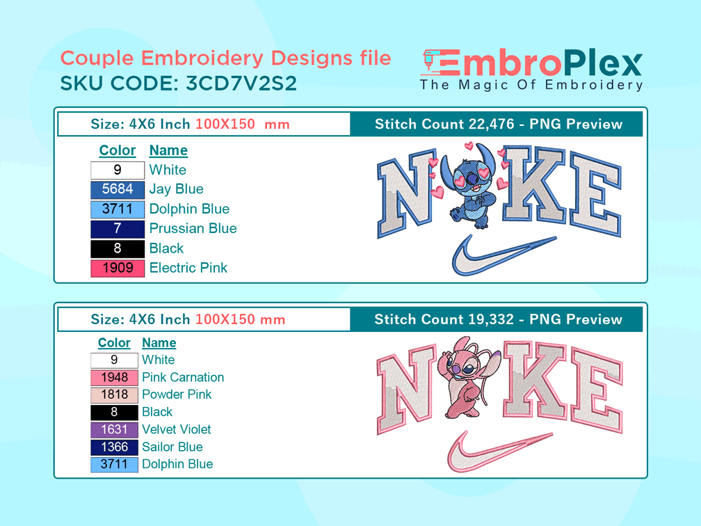 Stitch & Angel V2 Embroidery Design File - 4x6 Inch hoop Size Variation overview image