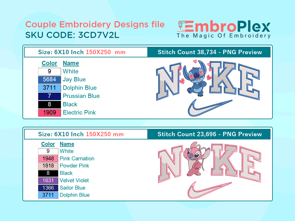 Stitch & Angel V2 Embroidery Design File - 6x10 Inch hoop Size Variation overview image