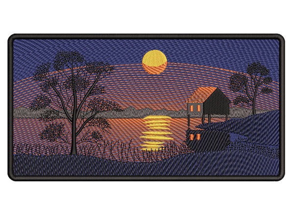 Cities and Countries-Inspired  Swamp Hut Sunset Embroidery Design File main image - This anime embroidery designs files featuring  Swamp Hut Sunset from Cities and Countries. Digital download in DST & PES formats. High-quality machine embroidery patterns by EmbroPlex.