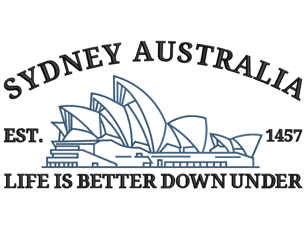 Cities and Countries-Inspired Sydney Australia Embroidery Design File main image - This Cities and Countries embroidery designs files featuring Sydney Australia from Cities and Countries. Digital download in DST & PES formats. High-quality machine embroidery patterns by EmbroPlex