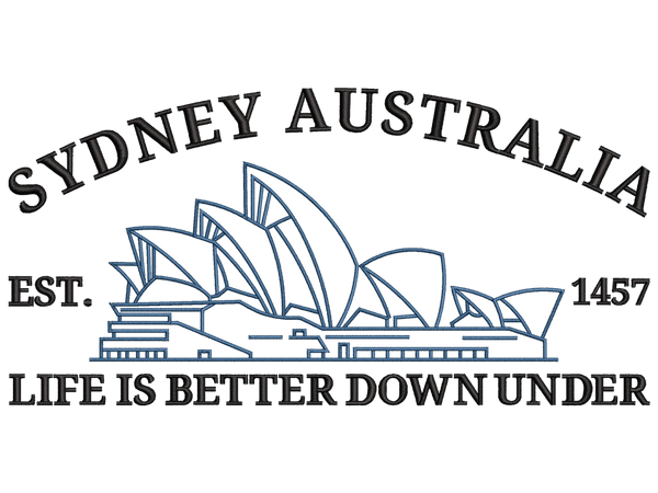 Cities and Countries-Inspired Sydney Australia Embroidery Design File main image - This Cities and Countries embroidery designs files featuring Sydney Australia from Cities and Countries. Digital download in DST & PES formats. High-quality machine embroidery patterns by EmbroPlex