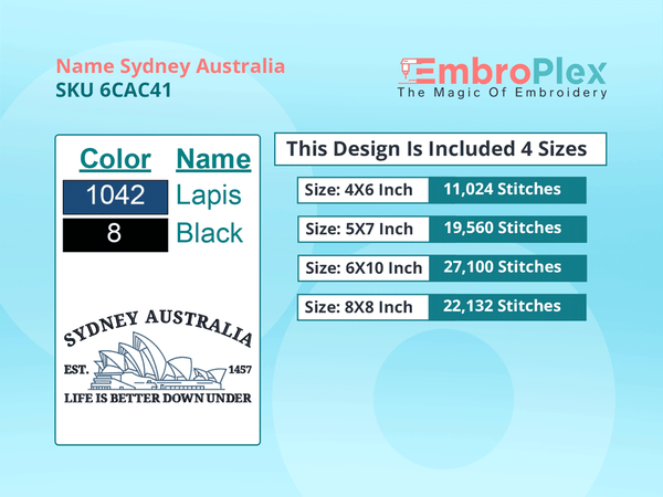 All sizes Cities and Countries-Inspired Sydney Australia Embroidery Design File