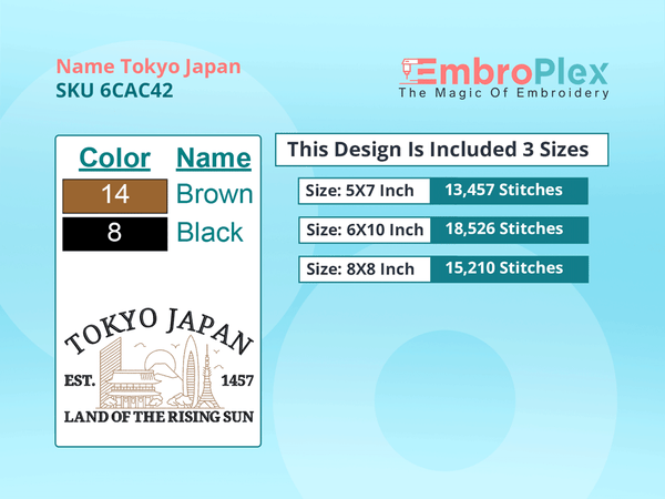 All sizes Cities and Countries-Inspired Tokyo Japan Embroidery Design File