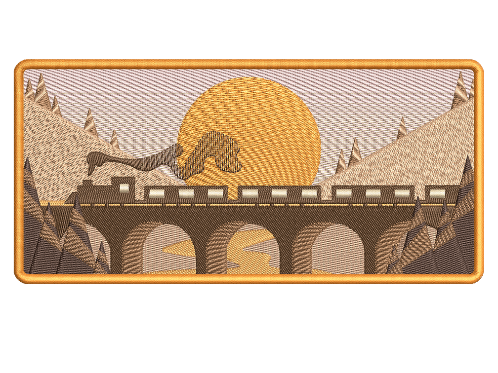 Cities and Countries-Inspired  Train and Bridge Embroidery Design File main image - This anime embroidery designs files featuring  Train and Bridge from Cities and Countries. Digital download in DST & PES formats. High-quality machine embroidery patterns by EmbroPlex.
