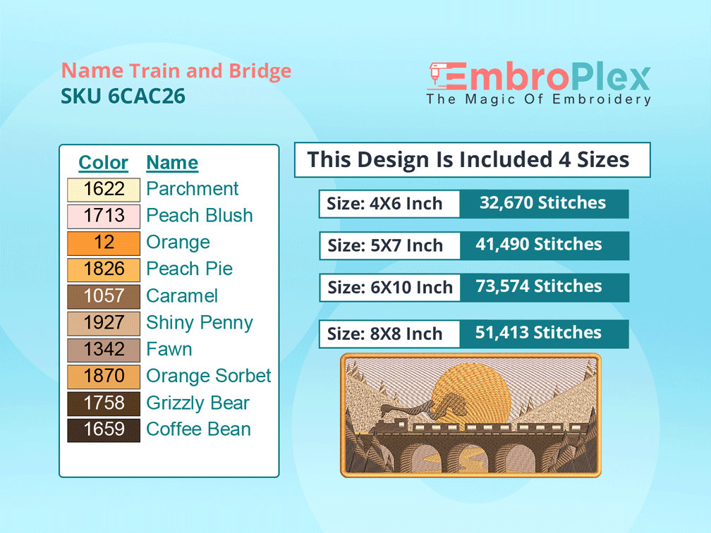 All Size Cities and Countries-Inspired Train and Bridge Embroidery Design File