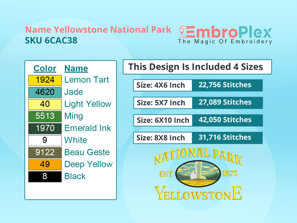 All Size Cities and Countries-Inspired  Yellowstone national park Embroidery Design File