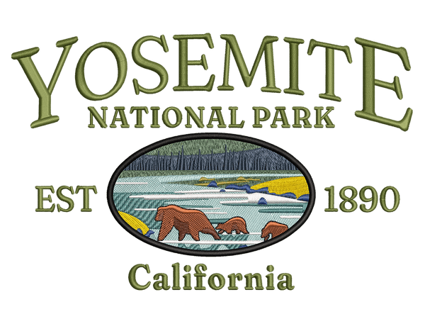 Cities and Countries-Inspired Yosemite Embroidery Design File main image - This Cities and Countries embroidery designs files featuring Yosemite from Cities and Countries. Digital download in DST & PES formats. High-quality machine embroidery patterns by EmbroPlex.