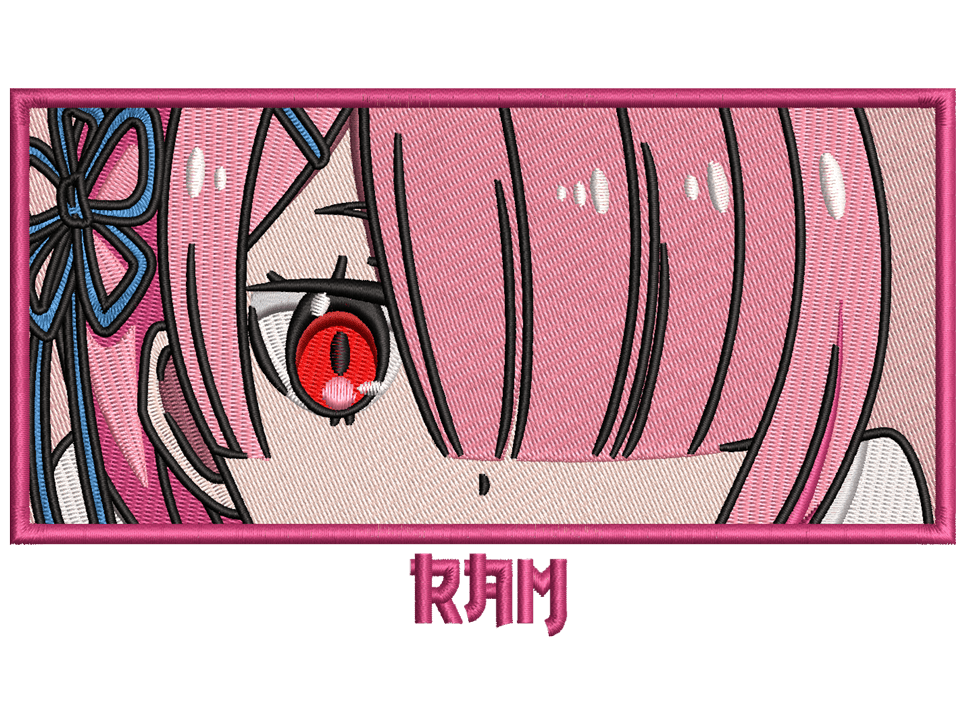 Ram Embroidery Design File main image - This Anime embroidery design file features Ram from Re Zero. Digital download in DST & PES formats. High-quality machine embroidery patterns by EmbroPlex.