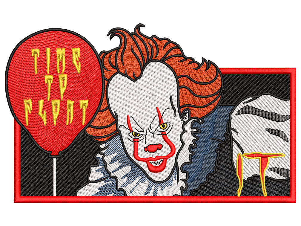 Anime-Inspired Pennywise  Embroidery Design File main image - This anime embroidery designs files featuring Pennywise from Pennywise. Digital download in DST & PES formats. High-quality machine embroidery patterns by EmbroPlex.