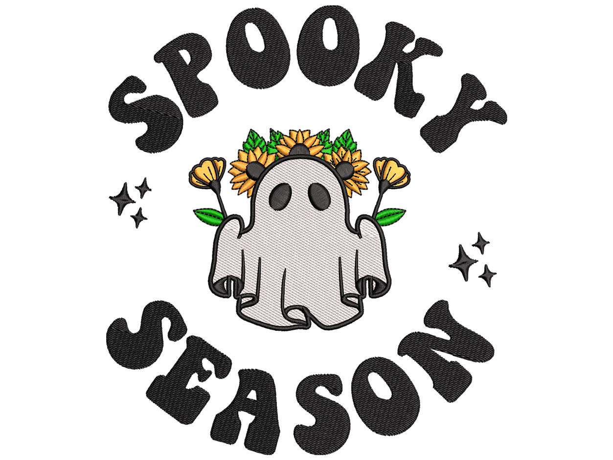 Cute Spooky Season Flower Embroidery Design File main image - This Halloween embroidery designs files featuring Cute Spooky Season Flower from Halloween. Digital download in DST & PES formats. High-quality machine embroidery patterns by EmbroPlex.