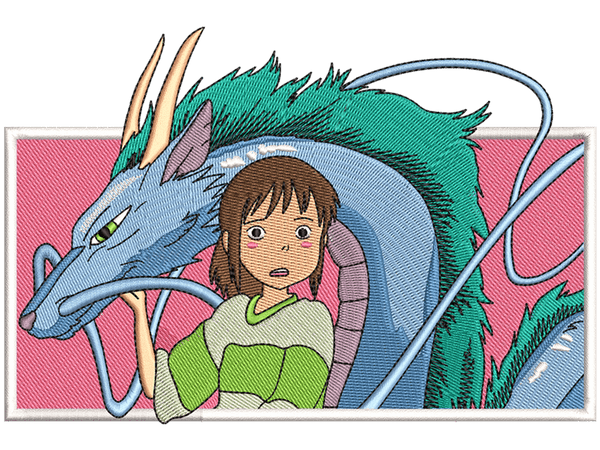 Anime-Inspired Chihiro and Haku Embroidery Design File main image - This anime embroidery designs files featuring Chihiro and Haku from Studio Ghibli. Digital download in DST & PES formats. High-quality machine embroidery patterns by EmbroPlex.