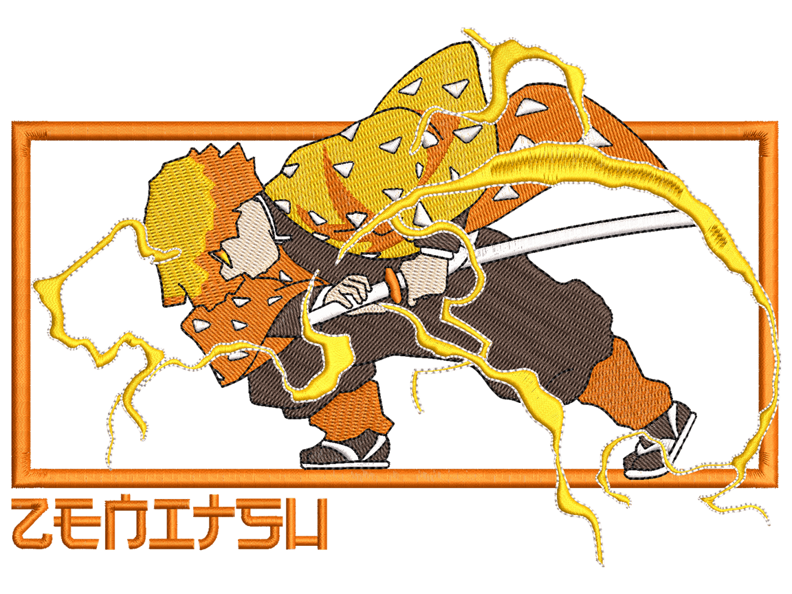 Anime-Inspired Zenitsu Agatsuma Embroidery Design File main image - This anime embroidery designs files featuring Zenitsu Agatsuma  from Demon Slayer. Digital download in DST & PES formats. High-quality machine embroidery patterns by EmbroPlex.