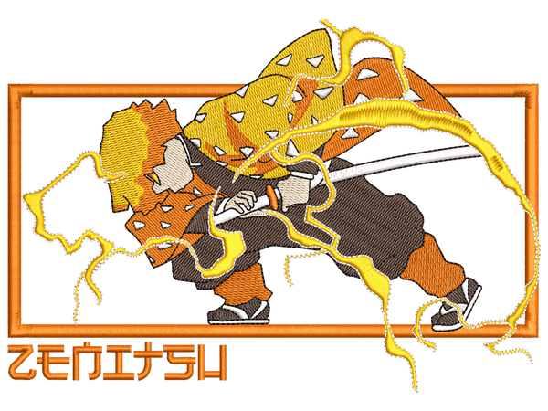 Anime-Inspired Zenitsu Agatsuma Embroidery Design File main image - This anime embroidery designs files featuring Zenitsu Agatsuma  from Demon Slayer. Digital download in DST & PES formats. High-quality machine embroidery patterns by EmbroPlex.