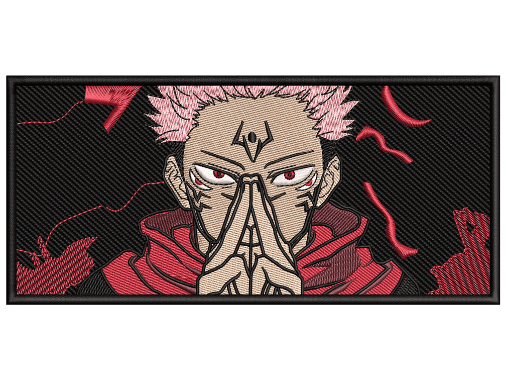 Anime-Inspired Yuji Itadori Embroidery Design File main image - This anime embroidery designs files featuring Yuji Itadori from Jujutsu Kaisen. Digital download in DST & PES formats. High-quality machine embroidery patterns by EmbroPlex.